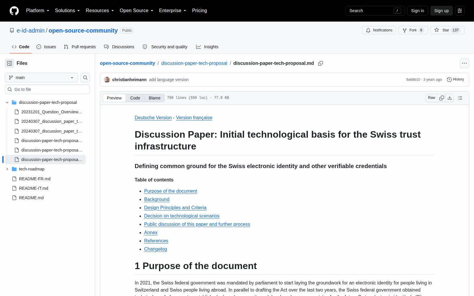 The Swiss trust infrastructure discussion paper, published on GitHub for public consultation
